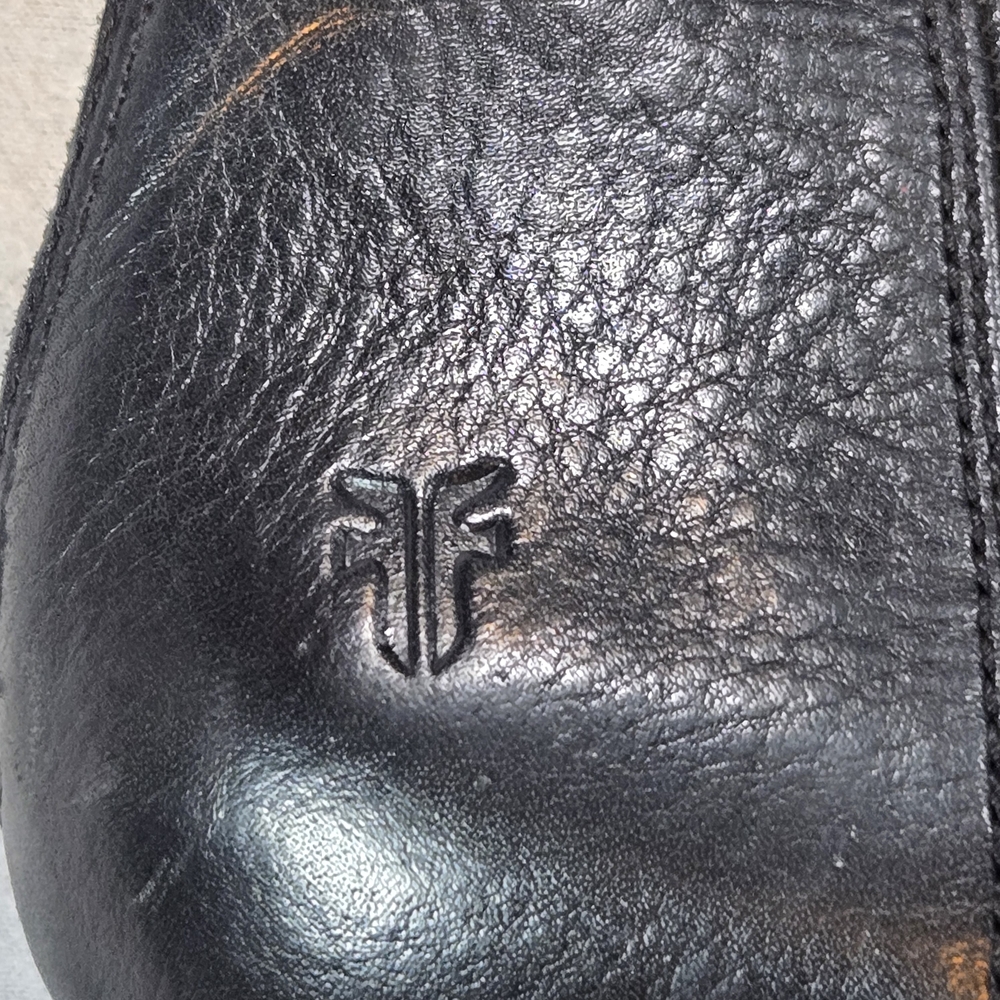 Frye Ankle Boots Women 6M Black Leather Kitten Heel Back Zip Pointed Toe - Picture 5 of 12